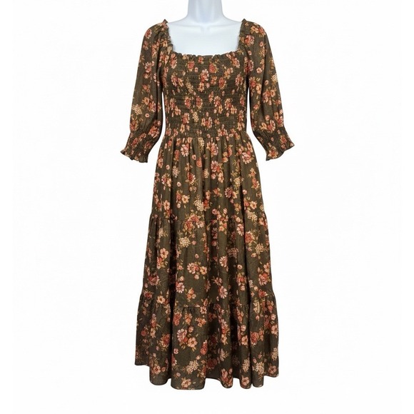 Baltic Born Dresses & Skirts - Baltic Born Olive Green Floral Maxi Dress with Pink Flowers